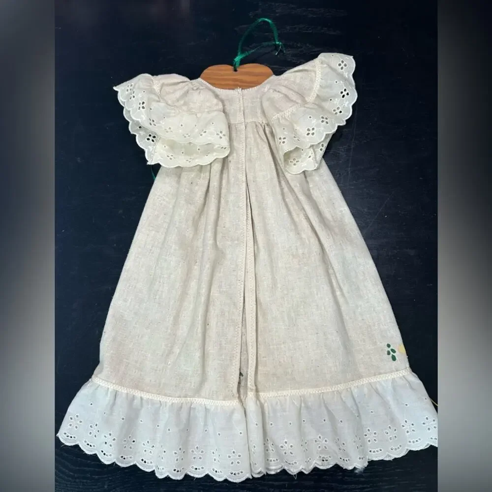 Cream Eyelet hand stamped prairie cottagecore wall decor VTG hanging Dress